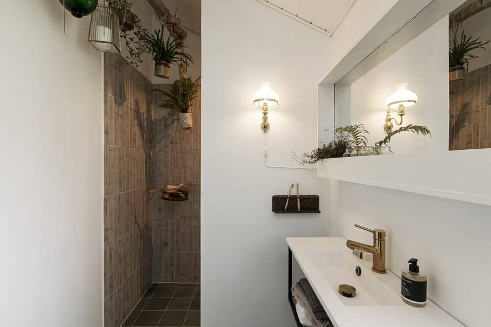 Sommerhus badeværelse i moderne indretning med planter
