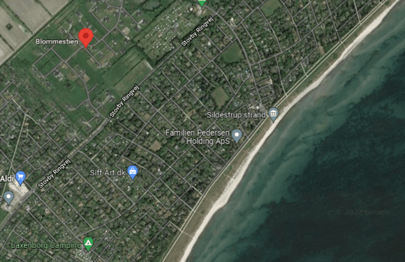 Satellitfoto af sommerhusområde ved Blommestien