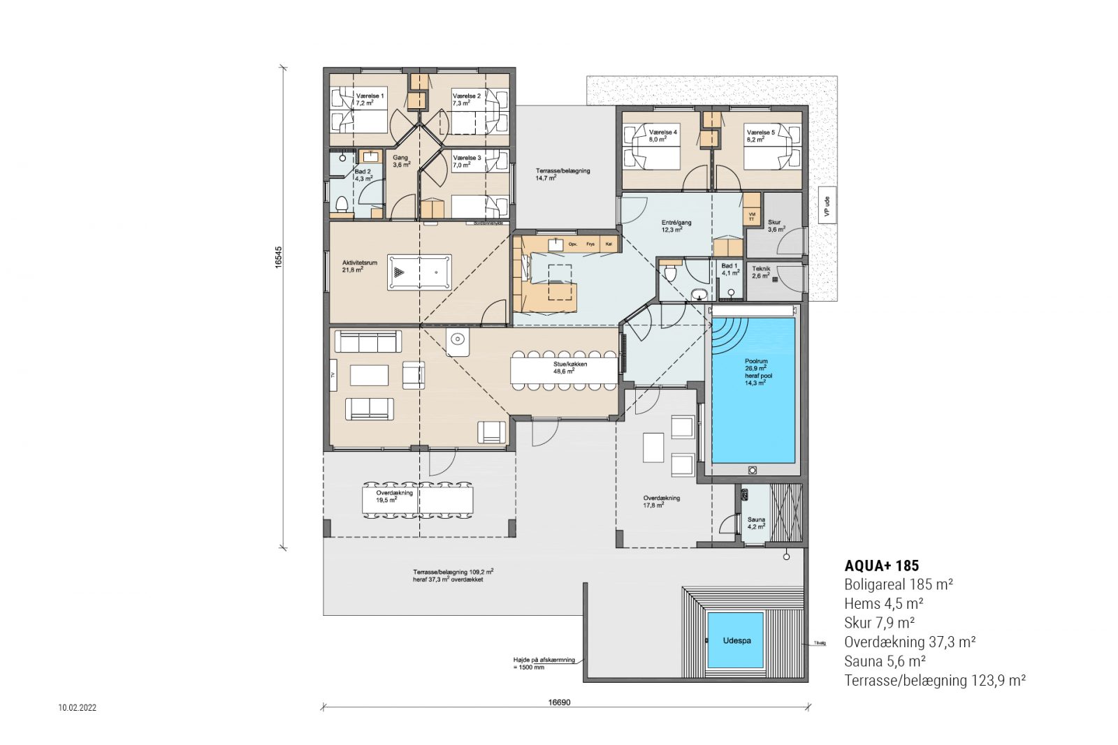 Skanlux Aqua+ 185 poolhus plantegning