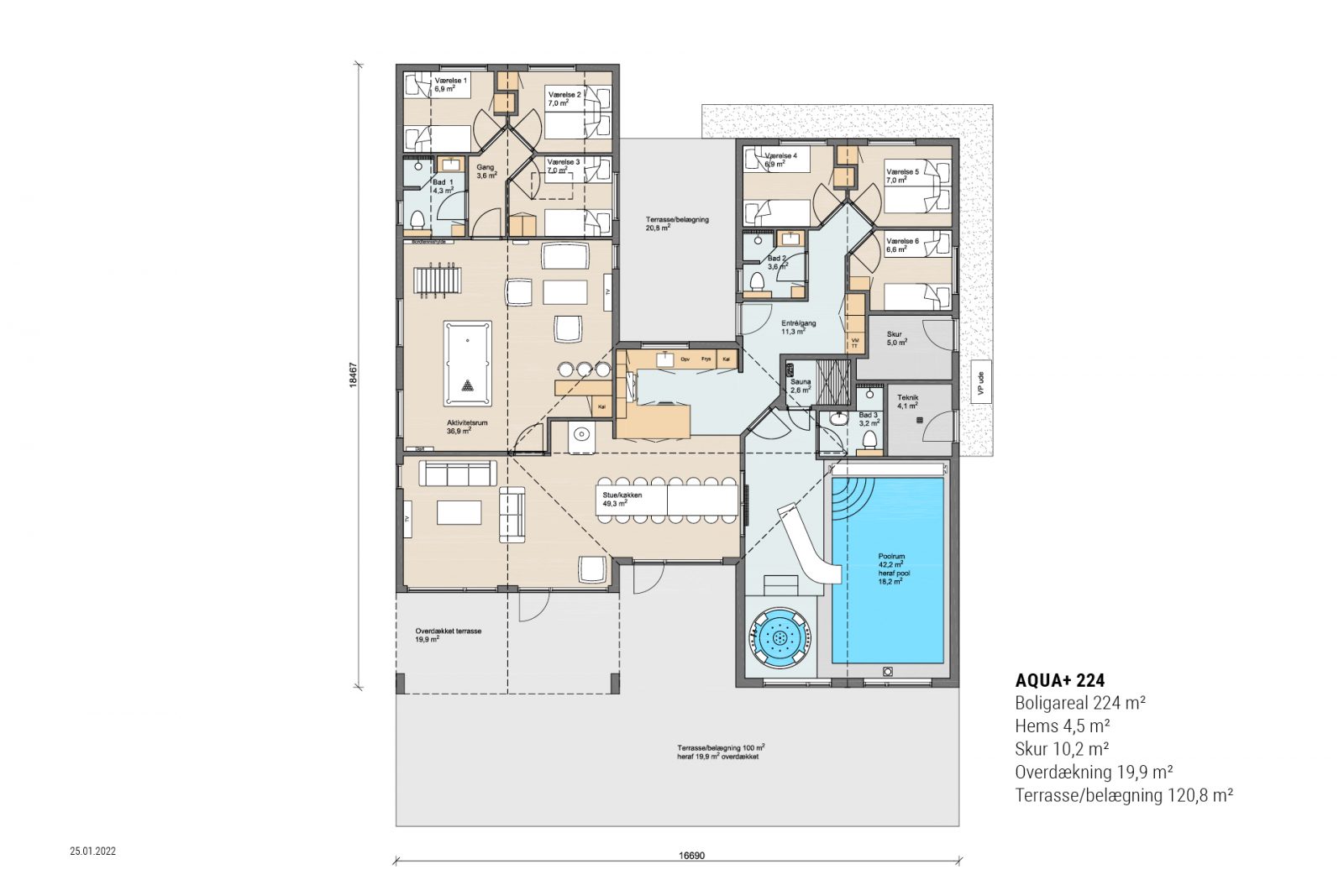 Skanlux Aqua+ 224 poolhus plantegning