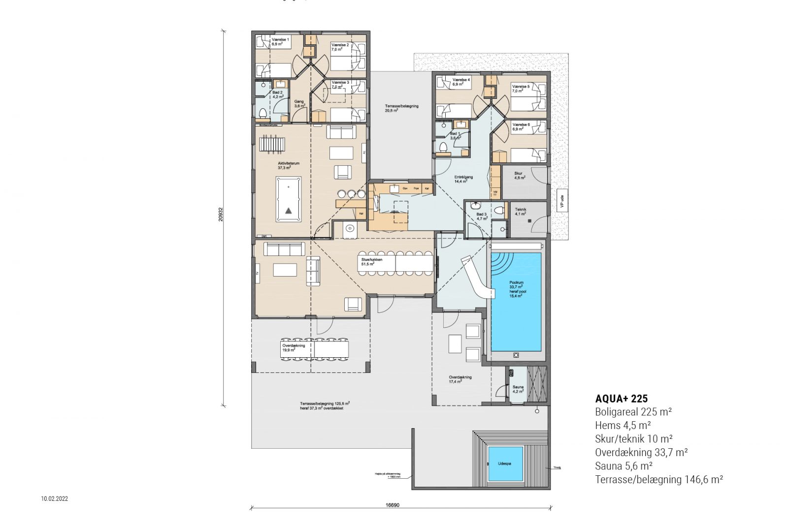 Skanlux Aqua+ 225 poolhus plantegning