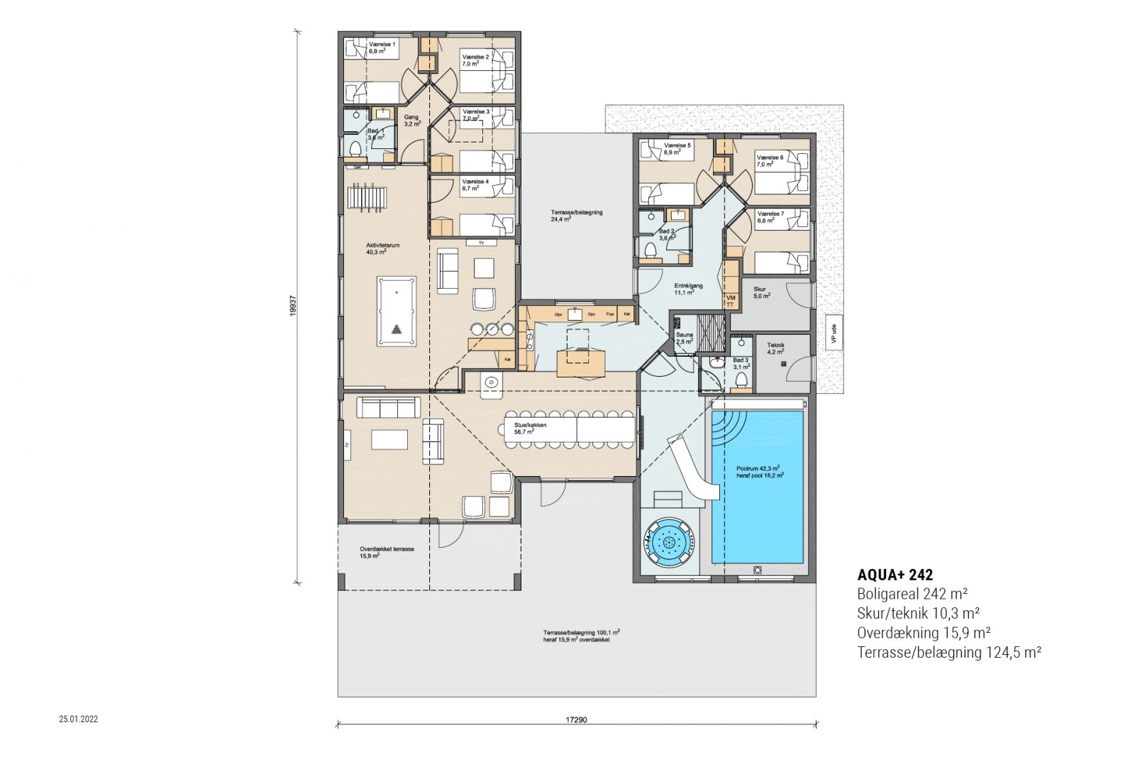 Skanlux Aqua+ 242 poolhus plantegning
