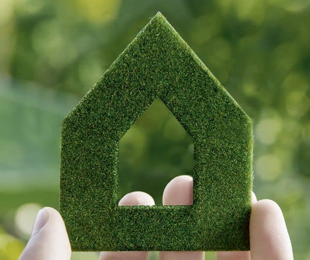 Grønt og bæredygtigt Skanlux logo holdt i hånden