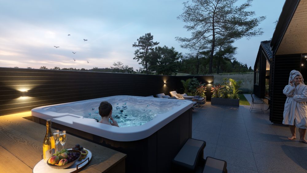 Skanlux wellnesssommerhus terrasse og loungeområde